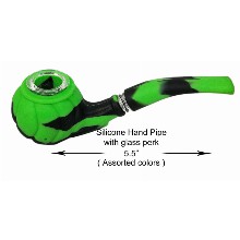 5.5 Inch Black And Green Silicone Hand Pipe With Glass Perk