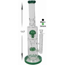 13 Inch Green Straight Shooter With Double Perc Water Pipe