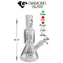 8 Inch White Clear Diamond Glass Percolator Water Pipe