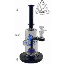 10 Inch Blue black Sci fi Glass Straight Shooter Perc Dab Rig