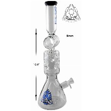 19 Inch Blue 9mm Sci fi Glass With Double Perc Water Pipe