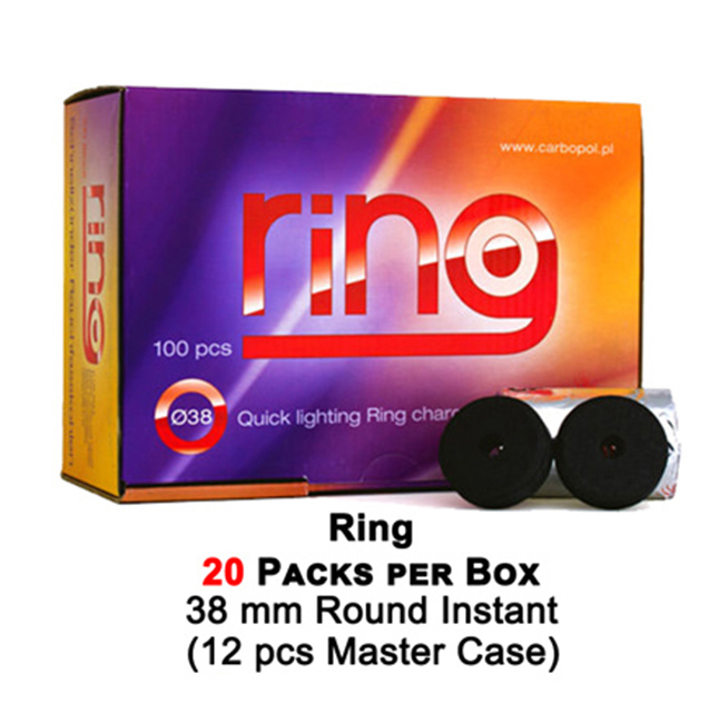 Ring Fast Burn Charcoal Rounds 38mm 20 Packs Per Box