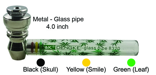 4 Inch Green Leaf Metal and Glass Hand Pipe