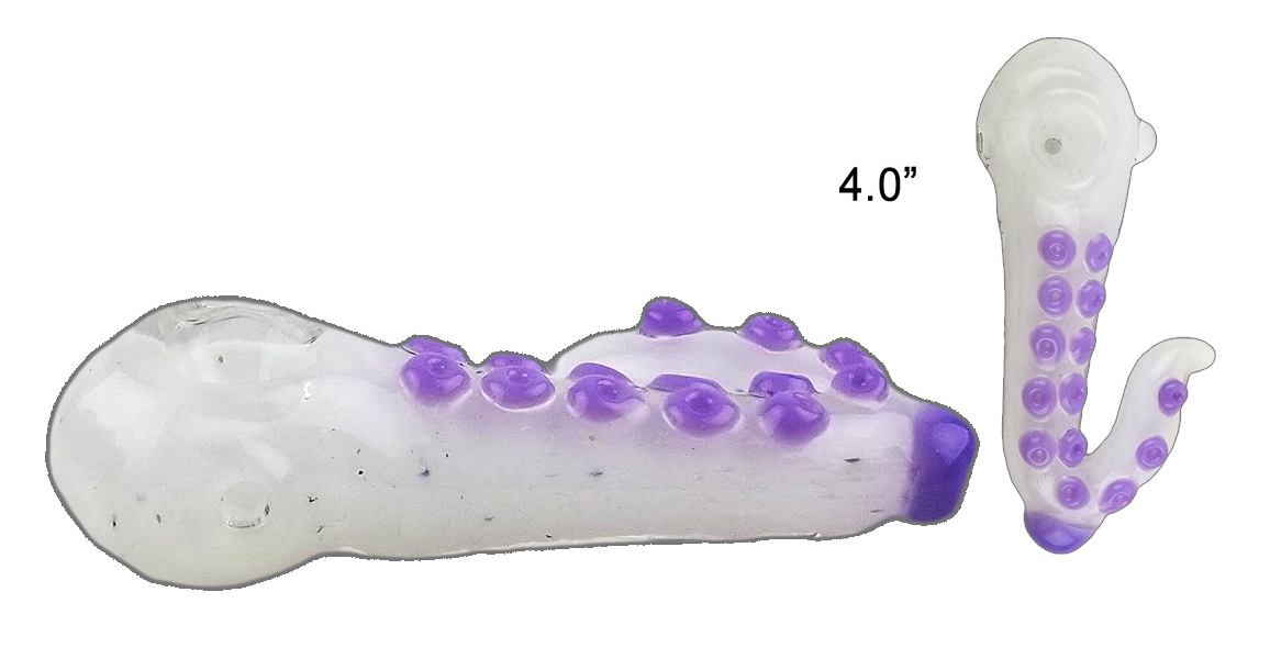 4.0 Octopus Glass Hand Pipe White And Purple Colors