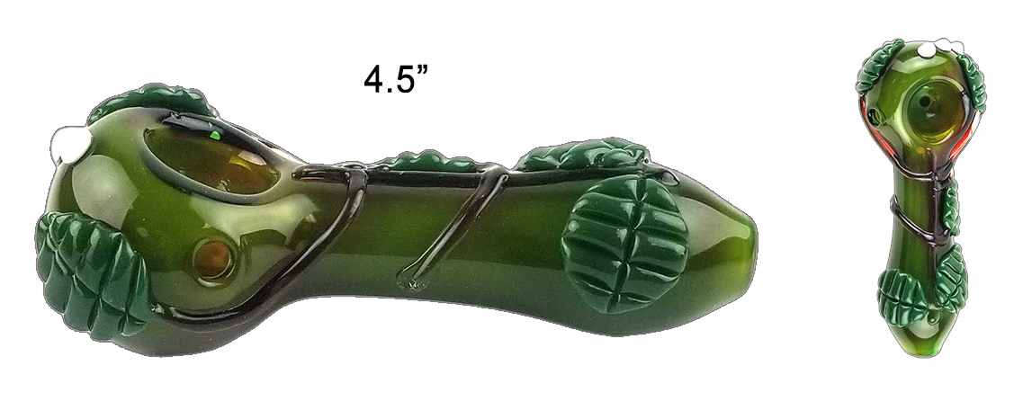 4.5 Inch Green Leaves Glass Hand Pipe