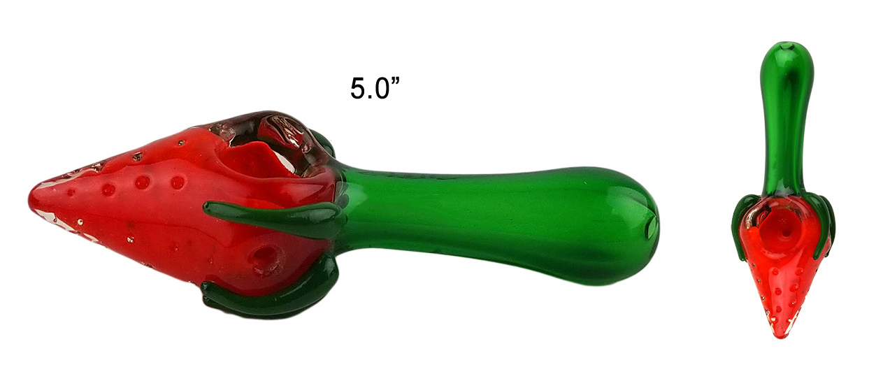 5.0 Inch Stalk Pepper Glass Hand Pipe Red And Green Colors
