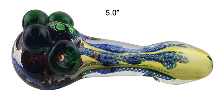 5.0 Inch Blue Ribbed Speckle String Art Glass Hand Pipe