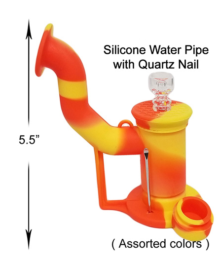 5.5 Inch Orange yellow Silicone Water Pipe With Quartz Nail Included Silicone Jar And Dabbing Tool