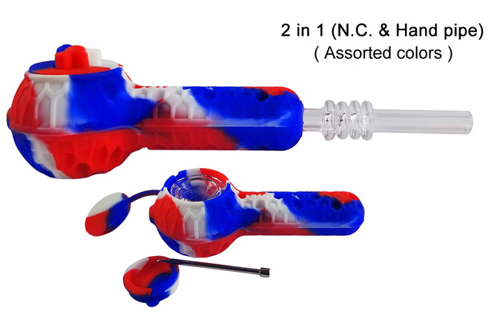 2 In 1 Red white blue Silicone Nectar Collector And Hand Pipe