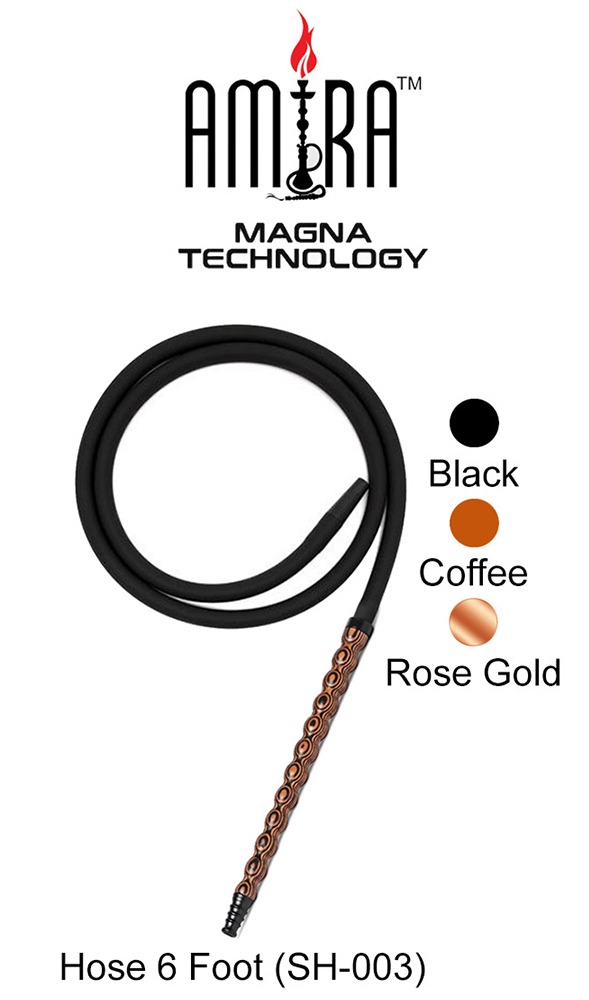 6 Feet Black Amira Magna Technology Hookah Hose