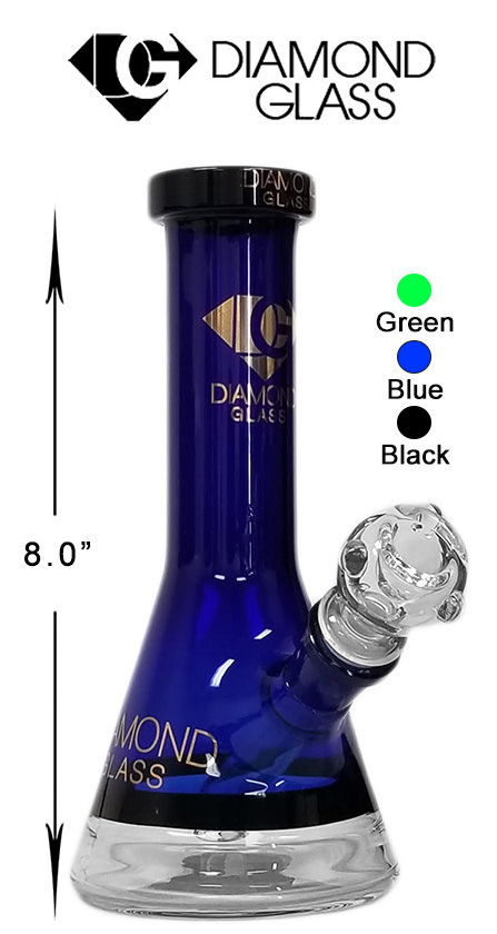8 Inch Blue Black Diamond Glass Beaker Water Pipe