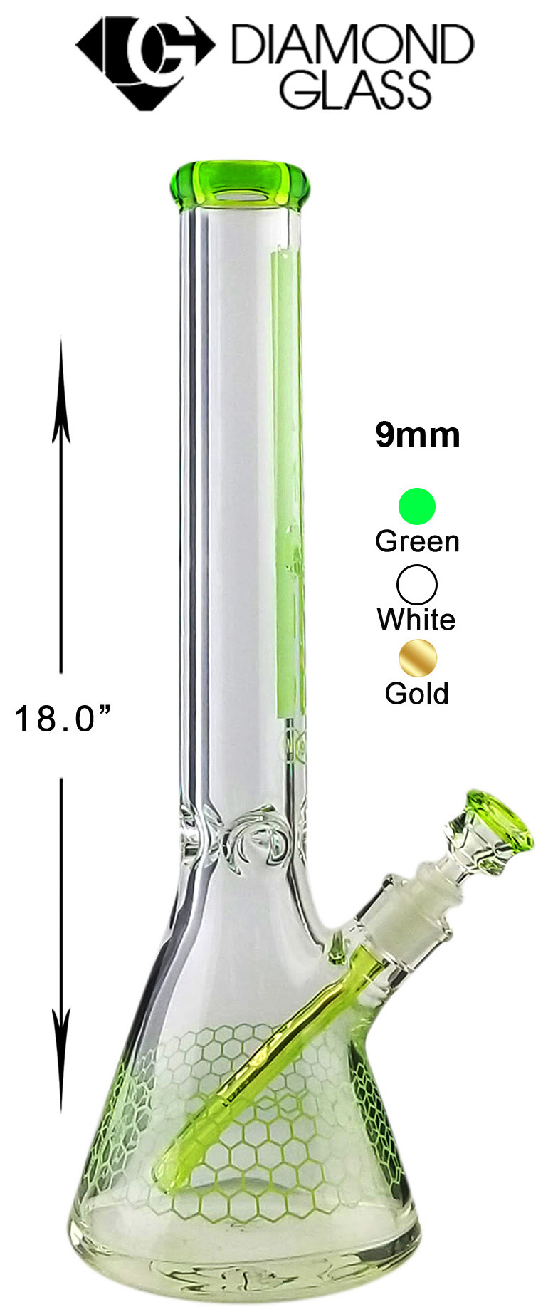 18 Inch Neon Green Diamond Glass Beaker Water Pipe