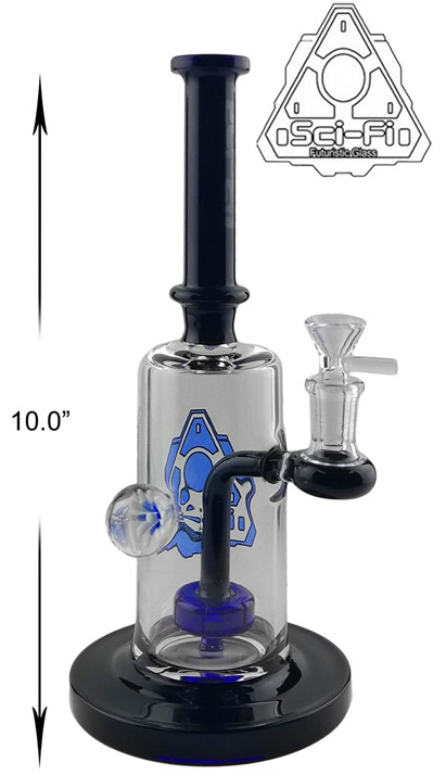 10 Inch Blue black Sci fi Glass Straight Shooter Perc Dab Rig