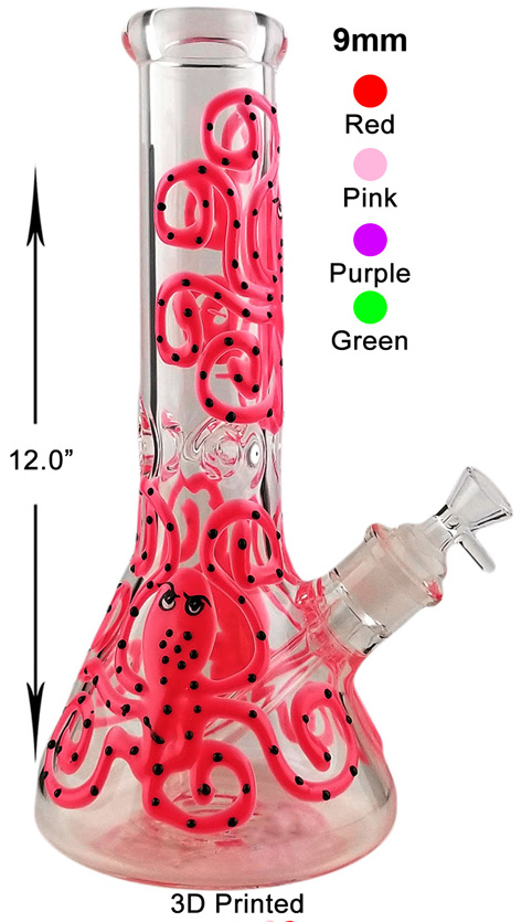 12 Inch Red Octopus Beaker Water Pipe